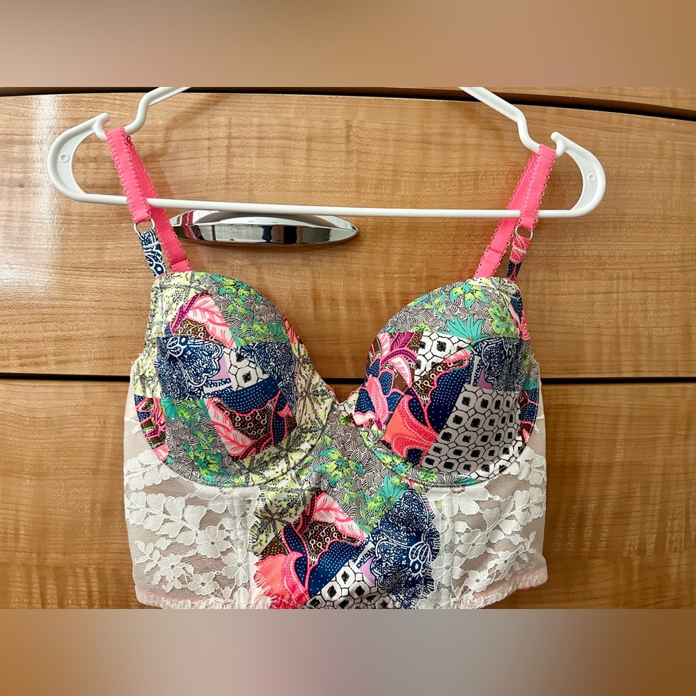 Multi-colored neon w/ white lace Demi-bust bra from Victorias Secret 💕
